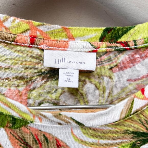 J.Jill Love Linen XS Petite Tropical Floral Print Blouse 100% Linen Tie-Front Sh - Picture 2 of 4